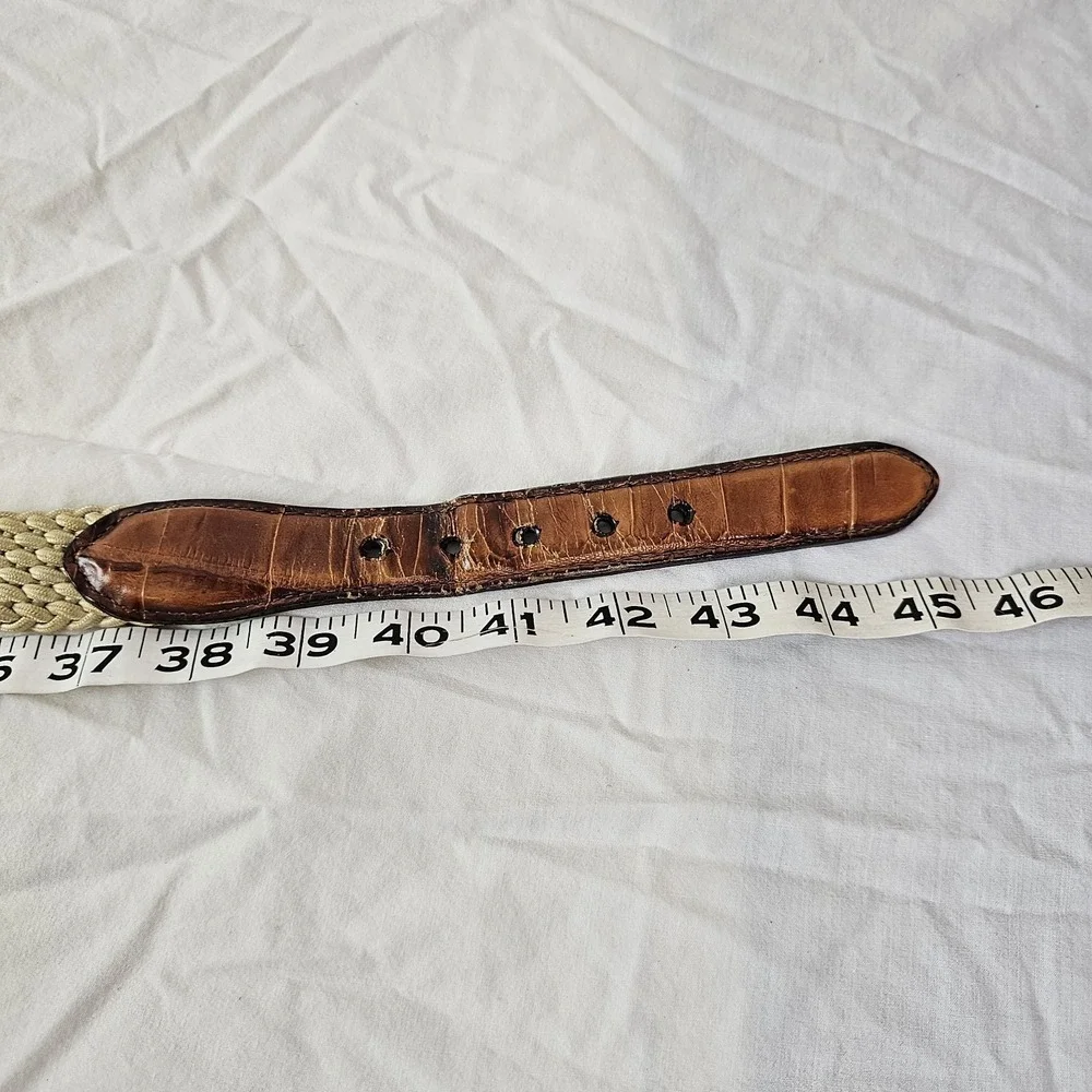 Brighton 33502 Belt Size 40 Woven Stretch Brown Leather Croc Trim Brass Buckle